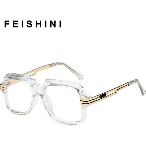 Feishini Trend Unisex Oversized Glasses Frame Men Cobain Glasses Clear Lens Vision Transparent Eyeglasses Women Vintage