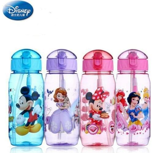 Original 450ml Disney childrens straw plastic water cup childrens back with summer water cup Baby Kindergarten water bottle