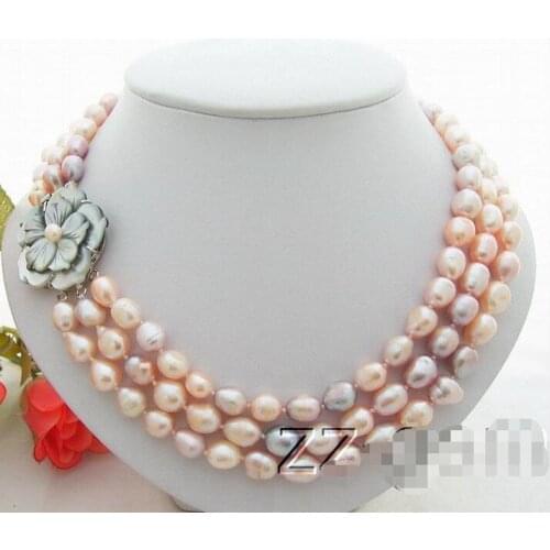 Free Shipping >> 3Strds PINK Color Baroque Pearl Necklace-Cameo Clasp