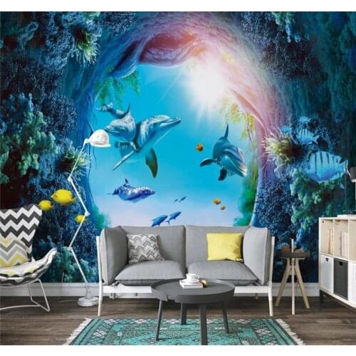 Custom wallpaper 3D underwater world dolphin background wall paper mural high quality waterproof material
