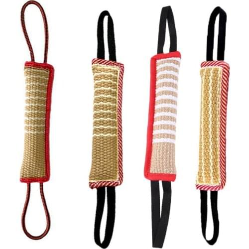 Durable Dog Training Tug Toy Bite Pillow with 2 Rope Handles Dogs Strong Linen Chew Training Interactive Playing Chewing Toys