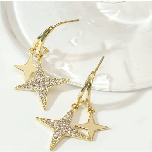 Lifefontier Korean Elegant Zircon Star Drop Earrings for Women Gold Plated Copper Dangle Earrings Wedding Jewelry Gift 2021