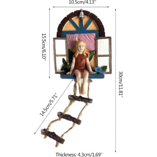 Window Fairy Statue Tree Ornament Pendant Outdoor Garden Cute Cartoon Sculpture Creative Hanging Art Crafts Home Craft M17D
