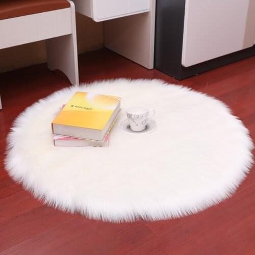 Super Soft fur Carpet Chair cushion Cover Bedroom Faux Mat Seat Pad Plain Fluffy Rugs Hairy Carpet Washable white round shape