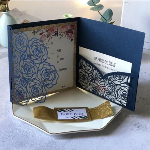 New Tri-Folding Square Invitation Cards Wedding Business Thank You Crads Gifts For Guests Mariage Birthday Briade Shower Invite