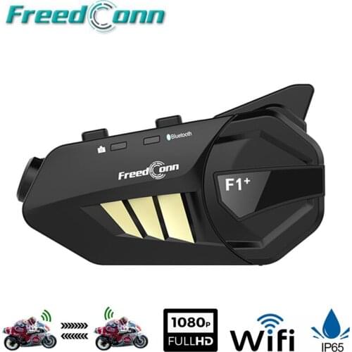 F1+ Waterproof Motorcycle Helmet Bluetooth 5.0 Intercom Headset for 6 Riders 1080P HD Motorbike DVR Camera WiFi Video Recorder