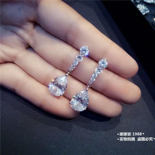Exquisite Fashion Lady AAA Zircon Hanging Drop Shape Earrings White Leaf Wedding Jewelry Factory Wholesale 925 Sterling Silver