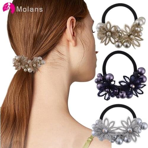 Molans New Flower Elastic Hair Bands for Women Pearl Scrunchies Headband Girls Ponytail Holder Hair Rope Ring Hair Accessories