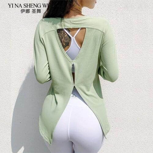 Women Yoga Long Sleeve Running Shirts Sexy Backless Yoga T-shirts Solid Sports Shirts Quick Dry Fitness Gym Crop Tops Sport Wear