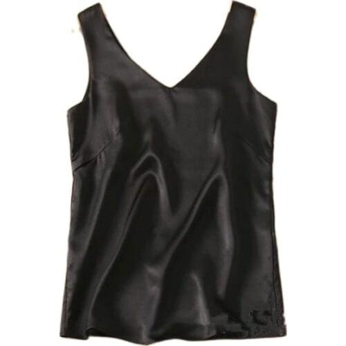 Women Hedging O-neck Tees Female Summer Plus Size 100% Silk Tanks Woman plus size Solid 100% Silk Thin Breathable Silk Tops