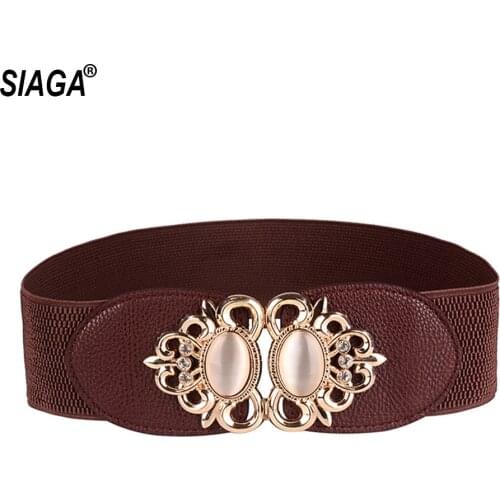 Female Overcoat Wide Waist Jewel Decoration Diamond Buckle for Women Quality Leather Elastic Cummerbunds for Women AK044