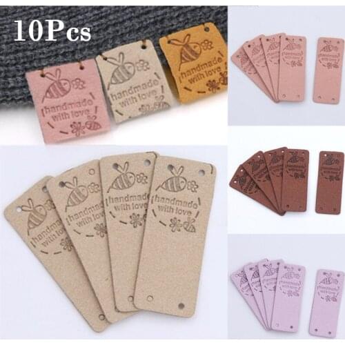 10pcs Handmade Tags Fiber Leather Labels For Clothes Handmade Labels Sewing Materials Hand Made Crafts For Hats Bag Shoes