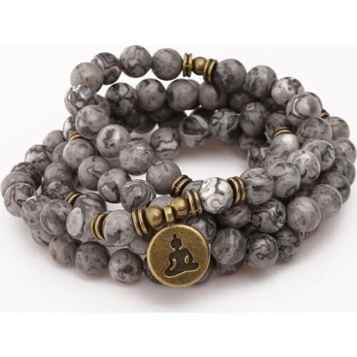 108 beads 8mm elastic adjustable Lotus life tree Buddha OM eye Chakra Reiki agate Onyx Yoga Bracelet necklace iuj2
