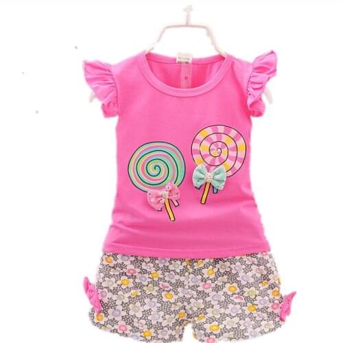 2019 Summer New Lollipop Baby Girl Clothes New Born Kids Clothes Set Girl Childrens Suit Short Sleeve Shirts+Shorts Set