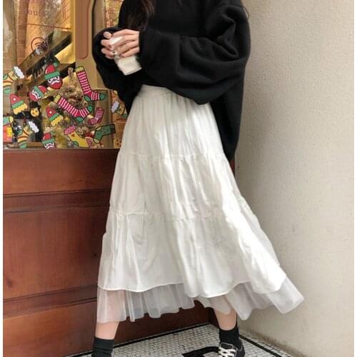 2021 Fashion Women White Skirt A Line Pleated Elastic High Waist Party Long Maxi Ladies Skirt A-line Long Skirt Womens Dress