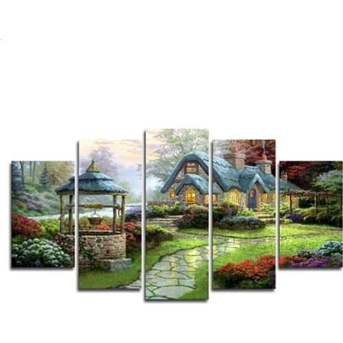 5 Panel House Paintings Scenery DIY diamond painting cross stitch full mosaic diamond embroidery villa 5D handmade home decor