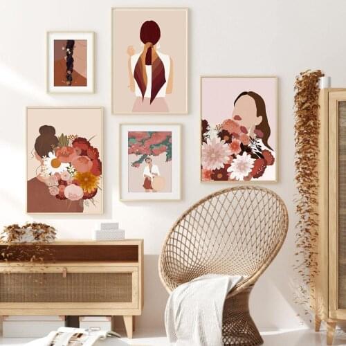 Boho Art Canvas Prints Gallery Wall Art Boho Home Decor Flower Wall Art Abstract Art Earth Tone Poster Bundle Boho Girl Print