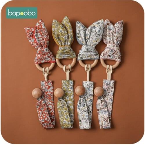 Bopoobo 1pc Baby Pacifier Chain Clip Cotton Cloth Beech Wooden Bracelet Soother Nipples Holder Newborn Teething Toy for Kid Gift