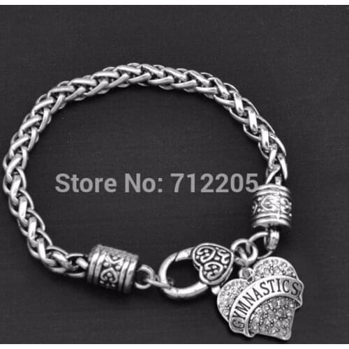 Wheat Link Bracelet Chain with Crystal Heart Gymnastics Bracelet
