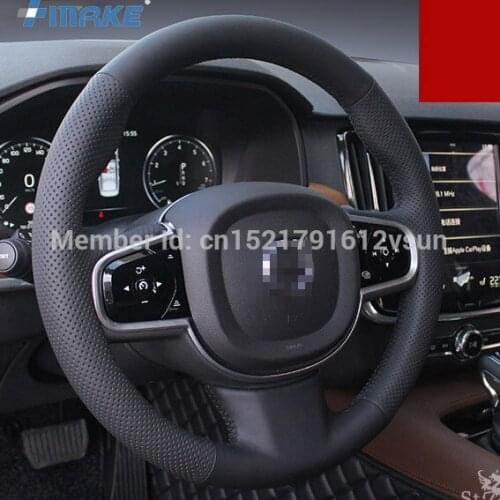 For Volvo s90 High Quality Hand-stitched Anti-Slip Black Leather Black Thread DIY Steering Wheel Cover