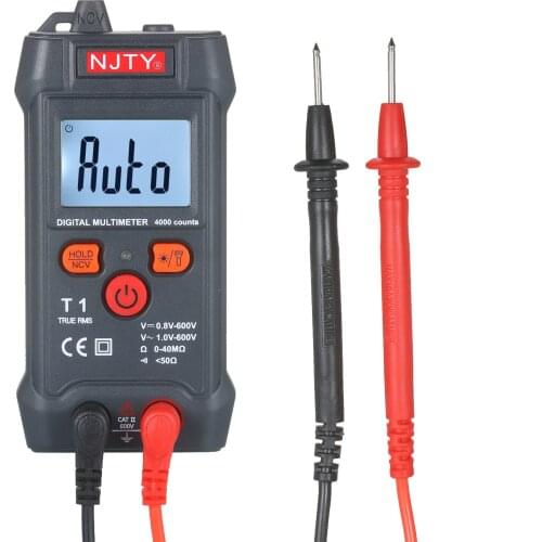 NJTY T1 Mini Digital Multimeter 4000 Counts Auto Ranging TRMS AC/DC Voltage resistance NCV with Backlight+flashlight Multi metro