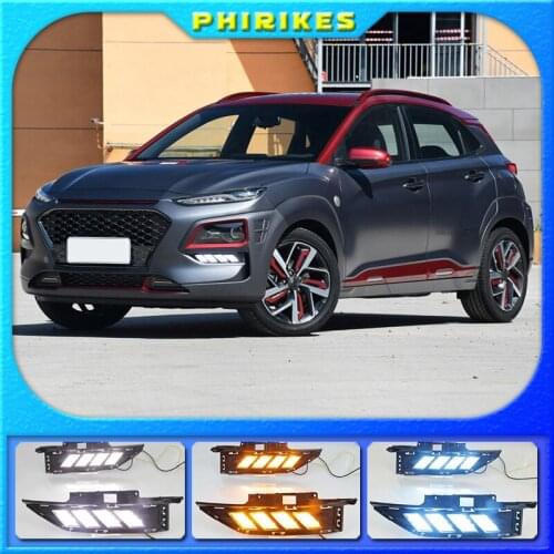 For Hyundai Kona 2017 2018 2019 2020 Dynamic Yellow Turn Signal Function Car DRL Lamp 12V LED Daytime Running Light