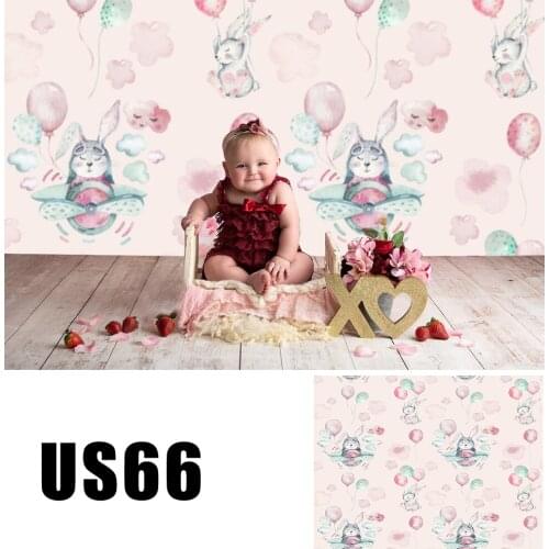 Background Hand Drawing Fly Cute Easter Pilot Bunny Watercolor Cartoon Bunnies With Airplane And Balloon In The Sky Backdrops