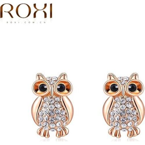 Korea Fashion Owl Earrings White Zircon Rose Gold Jewelry Gothic Retro Accessories Stud Earrings Piercing Wholesale