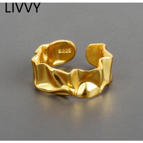 LIVVY Silver Color Wide Irregular Geometric Handmade Ring For Women Couple Vintage Fashion Jewelry Gift