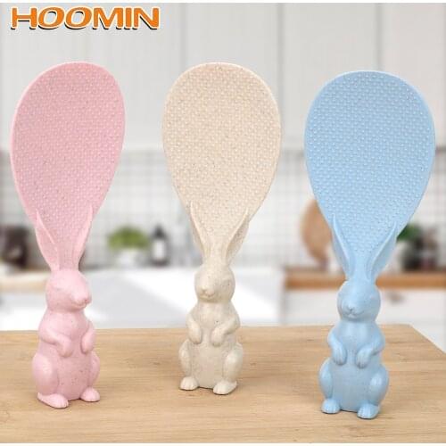 HOOMIN Rice Spoon Kitchen Tool Non-stick Rice Vertical Spoon Wheat Straw Cooking Rice Shovel Cute Cartoon Rabbit Type