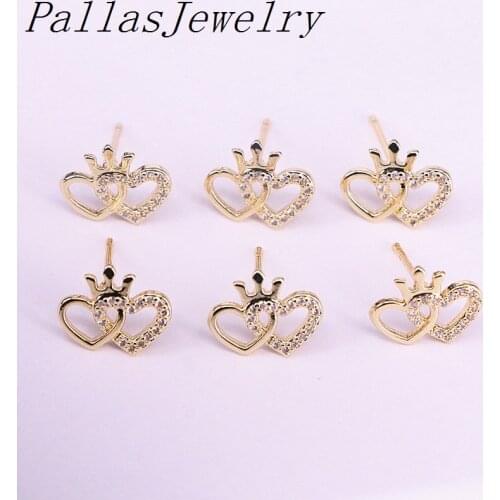 10Pairs Gold color delicate earring, Heart Shape Zircon Crystal cz micro pave Small Stud Earrings