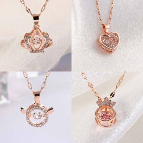 Fashion Crystal Crown Heart Pendant Necklace For Women Girls Geometric Charms Stainless steel Choker Jewelry Party Gifts