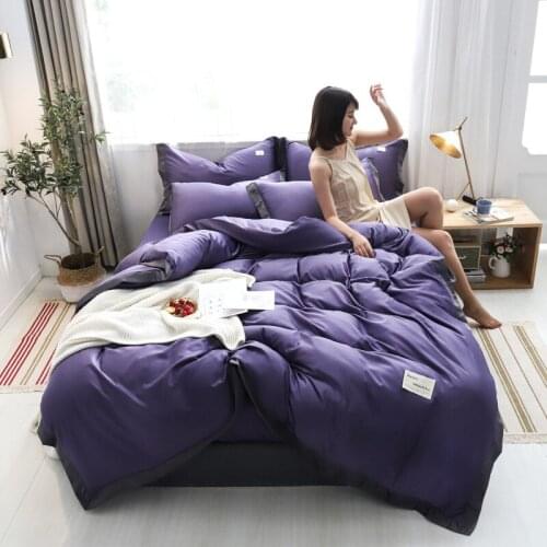 New Ice silk sky silk pull color lattice 4PCS set flannel crystal fleece 4-piece warm set Home textile washing silk 4-piece set