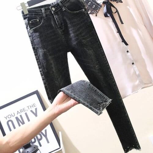 Mid Waist Skinny Fashion Boyfriend Jeans for Women Hole Vintage Girls Slim Ripped Denim Pencil Pants