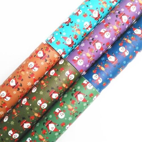 Onefly Wholesales Dropshipping Leather Supplier Christmas Santa Claus Printed Faux Leather with Felt Backing For Bow DIY FZ104A