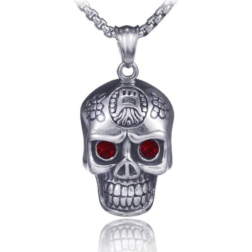 Punk gothic skull pendant necklace men women vintage stainless steel jewelry hip hop colgante hombre long Box chain free shiping