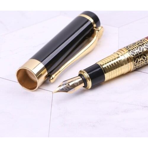 Imitation Red Wooden With Carving Flower Medium Nib 0.5mm Fountain Pen Supplies M5TE