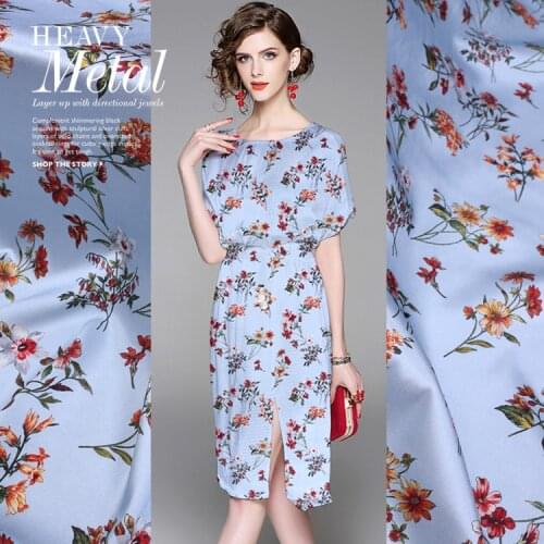 Customized 1.4m wide digital printing stretch satin silk fabric mulberry silk cheongsam shirt dress fabric