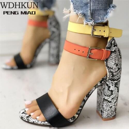 Plus Size 35-43 Sandalias Mujer 2020 Womens Ladies Fashion Mixed Colors Snake High Heels Buckle Sandals Casual Shoes Dropship