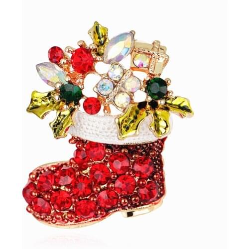Christmas Brooches Colour Rhinestone Zinc Alloy Christmas Socks Tree Elk Fashion Party Jewelry for Women Girl 2021 New Year Gift