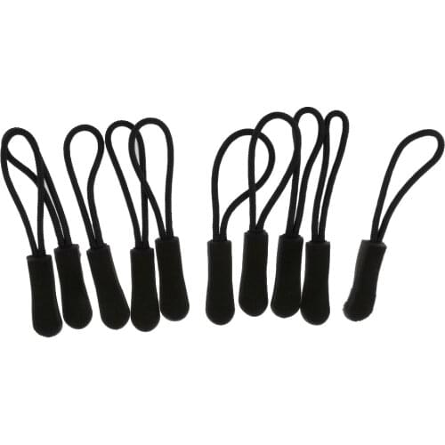 10 Pieces Zipper Pulls Replacement Zip Cord Puller Slider Jacket Backpack Rubber Head Nylon Rope Zipper Pullers for Bags -Black