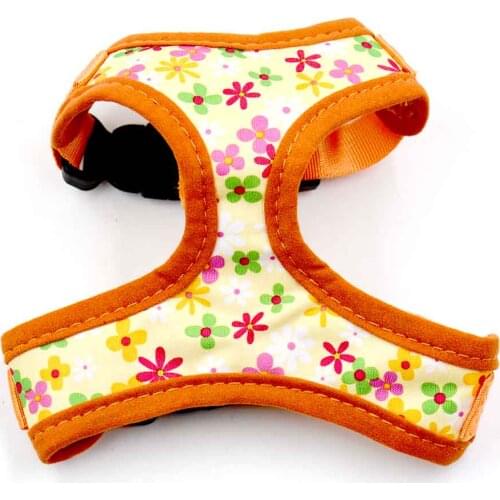 Soft dog harness adjustable breathable flower pattern dog harness pet dog mesh vest XS L size orange color small dog pet harness