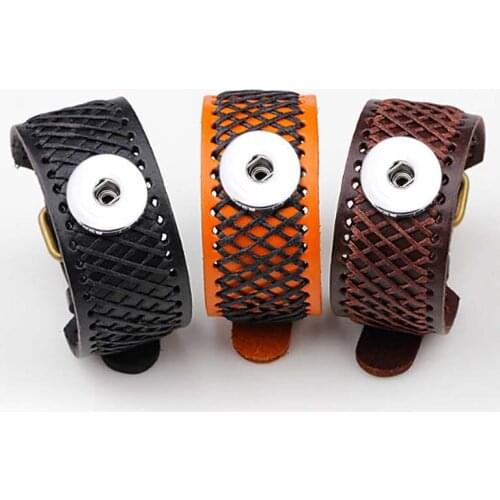 Interchangeable Punk 202 Real Original Genuine Leather Retro fashion 18mm Snap Button Bracelet Charm Jewelry for women men Gift