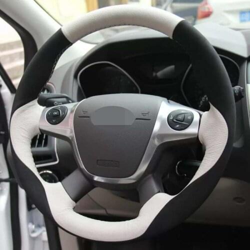 Hand-Stitched DIY Soft Black Genuine Leather Suede Car Steering Wheel Covers For Ford Focus 3 2012-2014 KUGA Escape 2013-2016