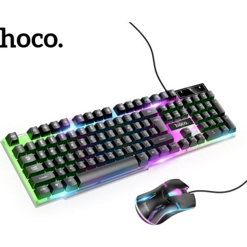 Hoco LED Rainbow Backlight Gaming Keyboard EN/RU Version 104key USB Wired Computer Keyboard with Mouse Set For Gamer PC Laptop