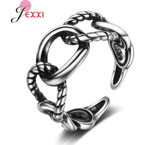 Vintage Handmade 925 Sterling Silver Rings For Women Adjustable Thai Silver Rings Personality Punk Style Jewelry