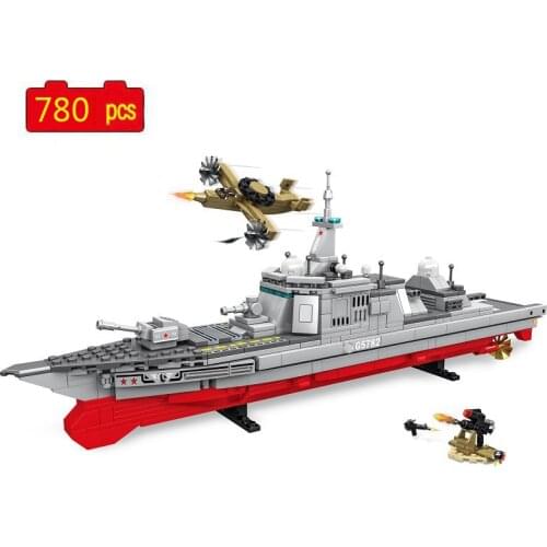 Military Series WWII Type 055 Destroyer Mini Reconnaissance Aircraft Sailor Weapon Accessories Building Blocks Bricks Toys Gifts