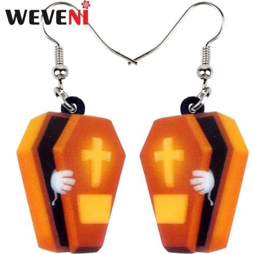 WEVENI Acrylic Anime Halloween Coffin Casket Bier Earrings Dangle Drop Big Fashion Festival Jewelry For Women Girls Party Gift
