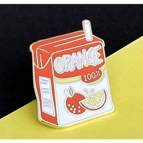 YAOJIE Kawaii Cartoons Orange Juice Box Enamel Brooch Pin Backpack Hat Bag Lapel Pins Badges Fashion Jewelry Accessories