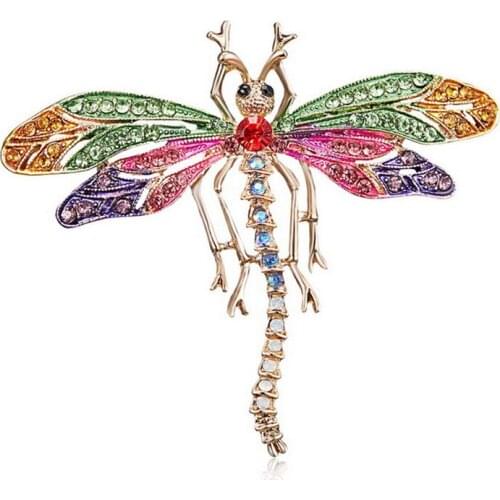 Color Rhinestone Crystal Dragonfly Brooches For Women Large Cute Insect Brooch Jewelry Enamel Pin Fashion Dress Coat Accessories